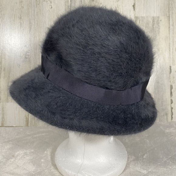Vtg 90's Kangol Furgora Linda Bucket Hat Blue Gray Angora Fur Y2K Bow Classic - Picture 4 of 8